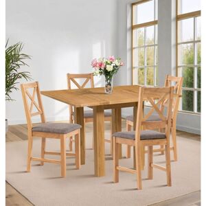 Hallowood Furniture - Waverly Oak Extendable Dining Table and Chairs Set of 4, Light Oak Small Folding Table and Cross Back Chair in Grey Fabric Seat