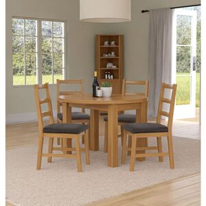 Hallowood Furniture - Waverly Oak Small Light Oak Dining Table and Chairs Set 4, Round Drop Leaf Dining Table and Ladder Back Chairs in Charcoal