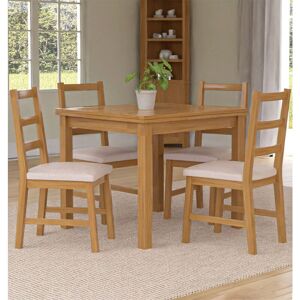 Hallowood Furniture - Waverly Extending Dining Table and Chairs Set 4, Light Oak Extendable Table and Ladder Back Oak Chairs with Beige Fabric Seat,