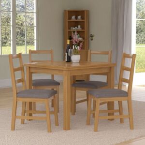 Hallowood Furniture - Waverly Extending Dining Table and Chairs Set 4, Light Oak Extendable Table and Ladder Back Oak Chairs with Grey Fabric Seat,