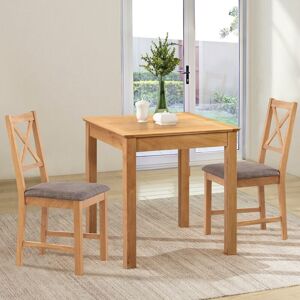 Hallowood Furniture Hereford Oak Dining Table and Chairs Set 2, Small Kitchen Table (75cmx75cm) & Cross Back Chairs in Grey Seat Pads, Square Dining