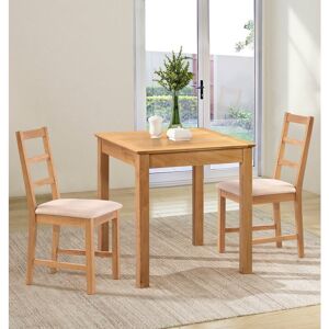 Hallowood Furniture Hereford Oak Small Dining Table and 2 Chairs with Ladder Back, Solid Wooden Square Table and Chairs in Beige Seat, Kitchen Table