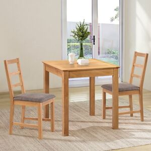 Hallowood Furniture Hereford Oak Small Dining Table and 2 Chairs with Ladder Back, Solid Wooden Square Table and Chairs in Grey Seat, Kitchen Table &
