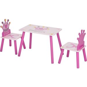 Homcom - 3 Pcs Kids Princess & Crown Chair Table Set Home Furniture 2-4 Yrs Pink