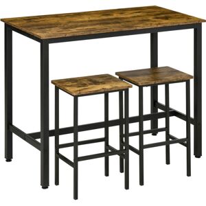 Homcom - 3-Piece Industrial Bar Table Set, Table and 2 Chairs Rustic Brown