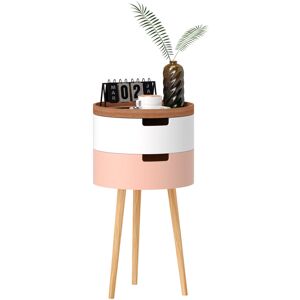 Homcom - 3-Tier Round Side Table with Storage, Wood Legs, Multicolour