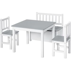 4-Piece Kids Table and Chair Set with 2 Wooden Chairs, 1 Storage Bench Grey - Homcom