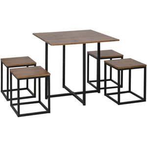 Homcom - 5 pcs Industrial Boxy Table & Stool Set Metal Frame Cool Dining Seating