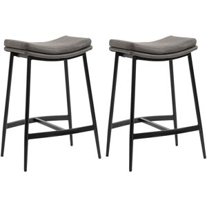 Homcom - Breakfast Bar Stools Set of 2 Upholstered Barstools w/ Curved Seat Grey