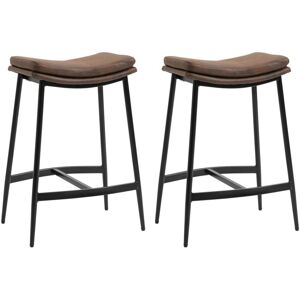 Homcom - Breakfast Bar Stools Set of 2 Upholstered Barstools w/ Curved Seat Brown