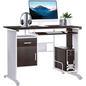 Homcom - Computer Desk Drawer pc Writing Wooden Workstation Keyboard Black walnut