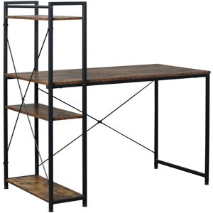 Homcom - Computer Desk Laptop Table w/4-tier Bookshelf Metal Frame Rustic Brown