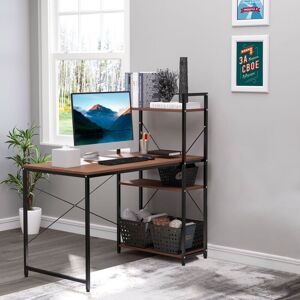 Homcom - Computer Desk Laptop Table w/4-tier Bookshelf Metal Frame Walnut brown
