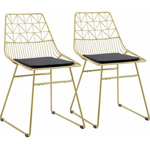 Homcom - Dining Chairs Set of 2, Metal Wire Kitchen Chairs with Back, Gold Tone
