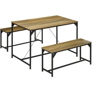 Homcom - Dining Table and Bench Set for 4, Modern Kitchen Table & 2 Benches