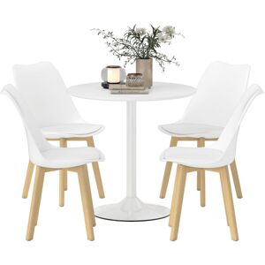 Homcom - 80cm Dining Table Set with 4 pu Padded Chairs, Solid Wood Legs, White