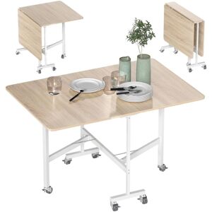 Drop Leaf Table, Folding Dining Table with Metal Frame, Rolling Kitchen Dining Table for Small Spaces, 120cm Oak - Homcom