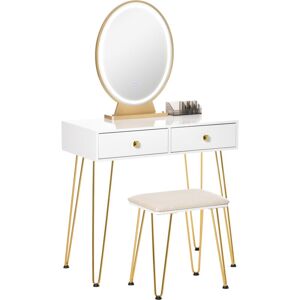 Homcom - Dressing Table Set With led Mirror & Stool 2 Drawers Makeup Desk
