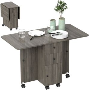 Homcom - Folding Dining Table, Drop Leaf Table With Storage Drawers Grey