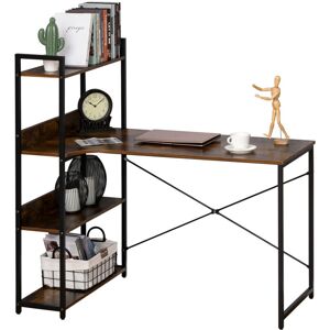 Homcom - Industrial Computer Table 4-Tier Storage Shelf Metal Frame Black