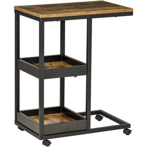HOMCOM C-Shaped Mobile Couch Bed Side Table w/ 3-tier Storage Shelf - Brown