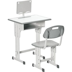 Homcom - Kids Desk and Chair Set Adjustable Height Study Table Set w/ Drawer Grey