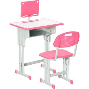 HOMCOM Kids Desk and Chair Set Adjustable Height Study Table Set w/ Drawer Pink