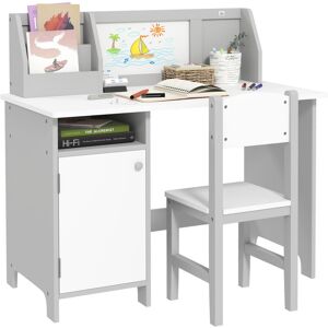 Homcom - Kids Table and Chair Set 2 PCs Table and Chair Set w/ Whiteboard Grey