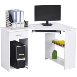 Homcom - L-Shaped Corner Computer Desk w/ 2 Shelves Worktop Keyboard Tray White