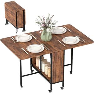 Homcom - Mobile Drop Leaf Dining Table on Wheels with Storage Shelf Rustic Brown