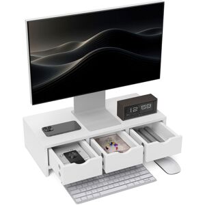 Homcom - Monitor Stand Riser with 3 Drawers for Laptop, Computer, pc, White