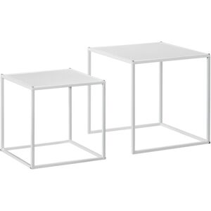 Homcom - Nesting Coffee Table Set of 2, Nest of Tables with Steel Frame, White