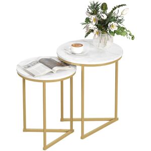 Homcom - Nesting Coffee Table Set of 2 with Metal Frame, Gold Tone