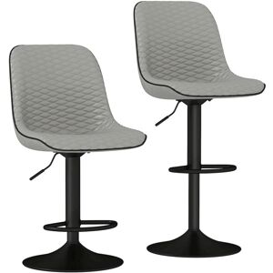 Homcom - Set of 2 Bar Stools, Adjustable Swivel Breakfast Barstools, Grey