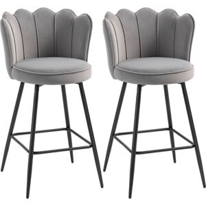 Set of 2 Barstools with Petal Backrest for Kitchen Island Grey - Homcom