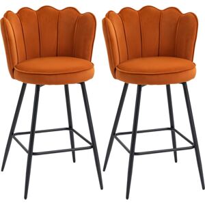 Homcom - Set of 2 Barstools with Petal Backrest for Kitchen Island Orange