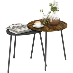 HOMCOM Set of 2 Nesting Side Table with Metal Frame, Rustic Brown