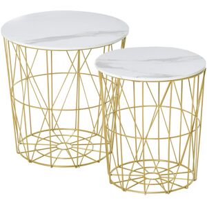 Homcom - Set of 2 Nesting End Tables Side Tables w/ Basket Removable Top, White