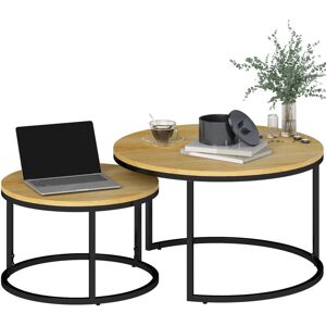 HOMCOM 2 Pcs Stacking Coffee Table Set Steel Frame Marble-Effect Top Foot Pads Natural