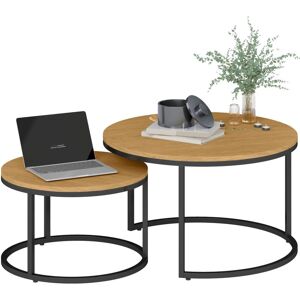HOMCOM 2 Pcs Stacking Coffee Table Set Steel Frame Marble-Effect Top Foot Pads Brown