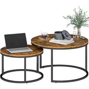 HOMCOM 2 Pcs Stacking Coffee Table Set Steel Frame Marble-Effect Top Foot Pads Rustic Brown