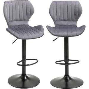 Homcom - Bar Stool Set of 2 Fabric Adjustable Height Swivel Counter Chairs