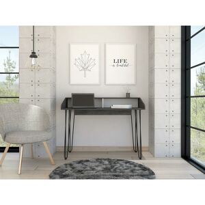 Home Source - Computer Desk Home Office Grey White Wood Study Furniture Workstation Organiser