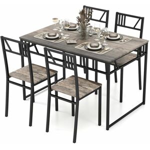 Costway - Industrial 5 Piece Dining Table Set Kitchen Table & 4 Chairs Rectangular Table