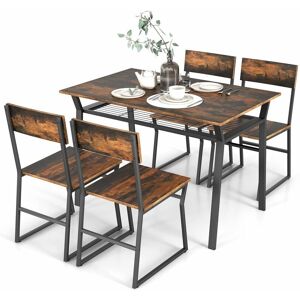 COSTWAY Industrial 5 Piece Dining Table Set Rectangular Kitchen Table With 4 Chairs
