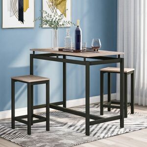 DEWDAT Industrial Bar Table Set – Breakfast Bar Table with 2 Bar Stools, Kitchen Counter with Bar Chairs, for Kitchen, Living Room, Party Room - wood