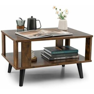 Costway - Industrial Coffee Table 2-Tier Wooden Center Table Small Side Table Living Room