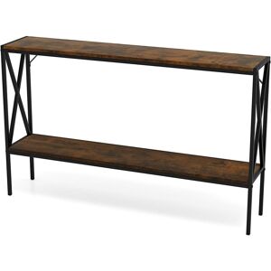 Costway - Industrial Console Table 2-Tier Narrow Sofa Table Behind Couch-Coffee