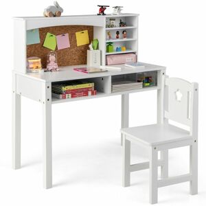 Costway - Kids Desk and Chair Set Wooden Children Study Table &Chair Writing Table Set