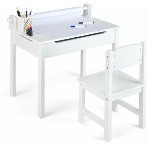 Costway - Kids Desk and Chair Set Wooden Toddler Craft Table Lift-top wIth Paper Roll